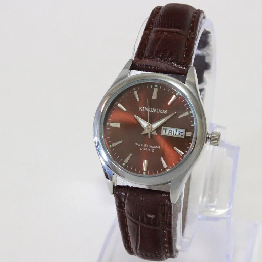 Women's Contemporary Dress Watch Silver With Brown Strap 28mm